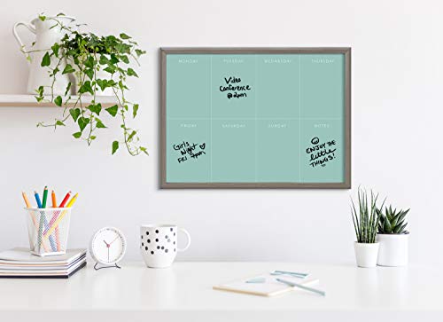Kate and Laurel Blake This Week Framed Teal Printed Glass Dry Erase Wall Art by The Creative Bunch Studio, 18x24 Gray, Weekly Calendar Decorative Wall Organizer