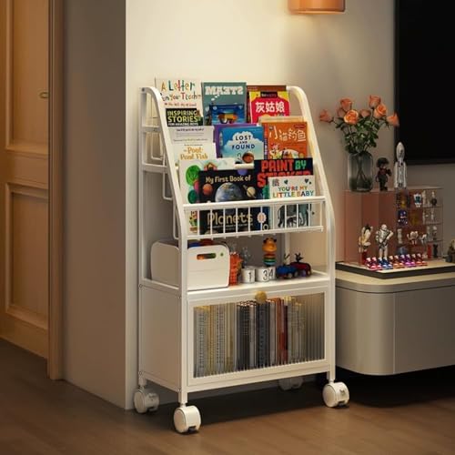 Book cartMobile Bookshelf Metal with Large Capacity, Rolling Utility Cart Heavy Duty Slim Rolling Storage Book Cart for Office, Dorm, Classroom,Living Room