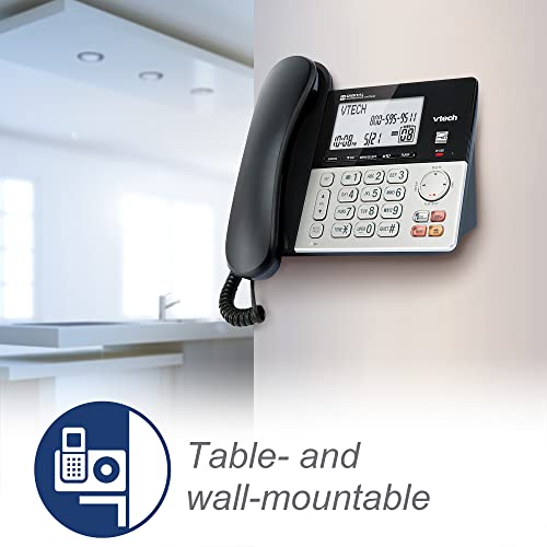 VTech VG208 DECT 6.0 Corded/Cordless Phone with Answering Machine, Call Blocking, Caller ID, Large Backlit Display, Full-Duplex Speakerphone - Silver/Black