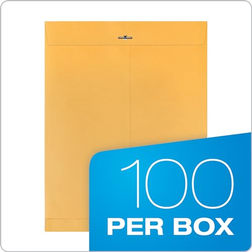Quality Park Clasp Envelopes, 12 x 15-1/2 with Deeply Gummed Flaps for Permanent Secure Seal, Great for Filing, Storing or Organizing Documents, 28 lb. Brown Kraft, 100 per Box (QUA37910)