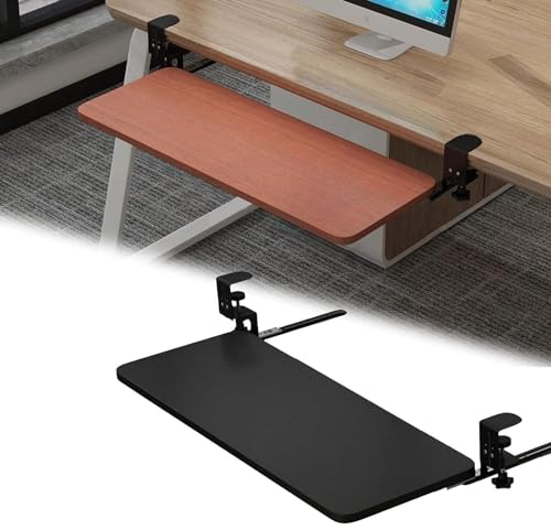 BWPURWDFH Clamp-On Keyboard Tray, Ergonomic Desk Extender Tray, Sturdy, Easy to Set Up, Under Desk Comfort Pull-Out Keyboard Drawer Platform, Improve Work Efficiency (Teak (26x10in))