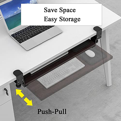 Under Desk Keyboard Tray With Mouse Pad - 55/64/75X24Cm Pull-Out Platform Drawer Keyboard Mouse Holder - Punchless Slides Keyboard Shelf With Sturdy C-Clamp, Office Desk Exten.Walnut-55*24 cm/22*9 In