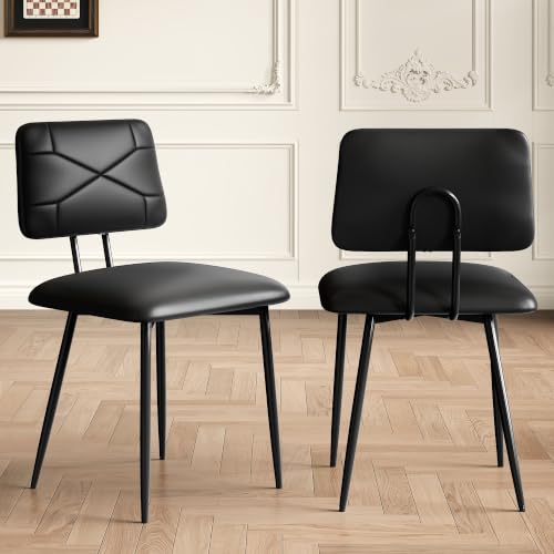 VECELO Stacking Dining Chairs Set of 4, Tufted Faux Leather, Black
