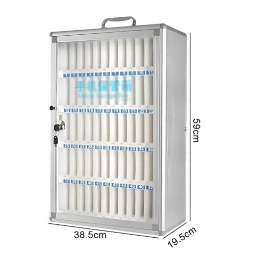 Zfmnoyev Aluminum Alloy Cell Phone Organizers, Classroom Cell Phones Pocket Chart with Door, Wall-Mounted w/Portable Handle, Key Lock, Handwritten Tags, for Office, Gym(38.5x19.5x59cm)