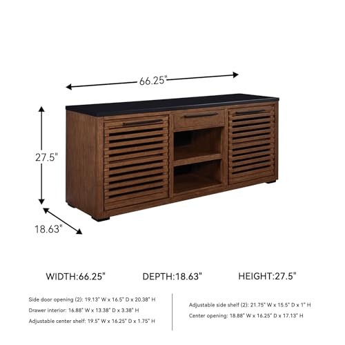 Signature Design by Ashley Kallari Casual Credenza with Anti-Tipping and Adjustable Shelf, Dark Brown & Black