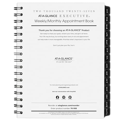 AT-A-GLANCE 2027 Appointment Book Planner Refill, Weekly & Monthly, 6.5" x 8.75", Executive (709081027)