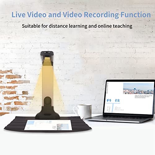 Document Camera, 12MP Book Document Scanner with OCR, Auto-Flatten & Deskew, Capture, Auto Focusing, Portable USB Document Scanner Support Convert to PDF, Word, Excel,TXT
