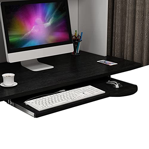 FENOKD Home Office Keyboard Mouse Slider Tray - with 14Inch Slides Rail - Steadily Pull Out Keyboard Platform Drawer - Under Desk Sliding Keyboard Shelf, Walnut, 70Cm X 26Cm.Black-60cm x 26cm