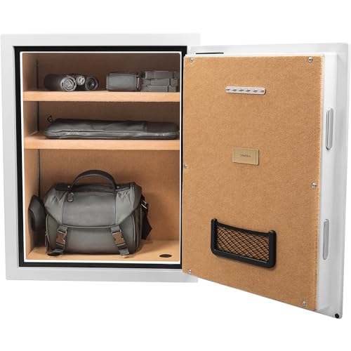 Barska 4.48 Cu. Ft. Biometric Fireproof Safe – White Fingerprint Security Safe 100-User Memory, Fire Rating 30 Min @ 1200°F, Steel Locking Bolts, Key Hooks & Carpeted Interior Fire Safe Jewelry