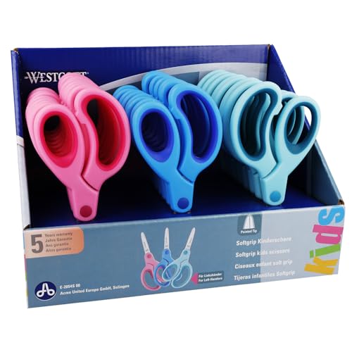 Westcott E-2054S 00 Soft Grip Kids 5 inch Scissors - Assorted Colours (Set of 24)