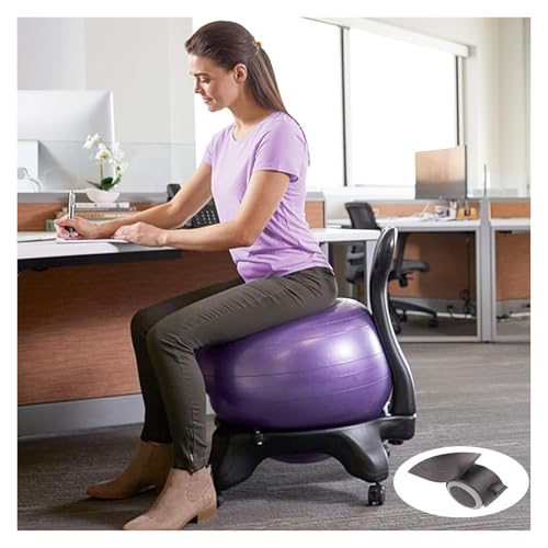 OneGrifN Yoga Ball Chair,Yoga Ball，Exercise Ball, Yoga Ball Chair Balance Ball Chair with Roller Ergonomic Seat for Home & Office Exercise Stability Comfort Yoga Balls Include Air Pump(Purple)