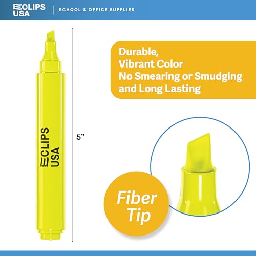 E-CLIPS USA Highlighters Bulk, Yellow Highlighter Markers, Chisel Tip, Fluorescent Yellow, Office Supplies, School Supplies (500 Pack)