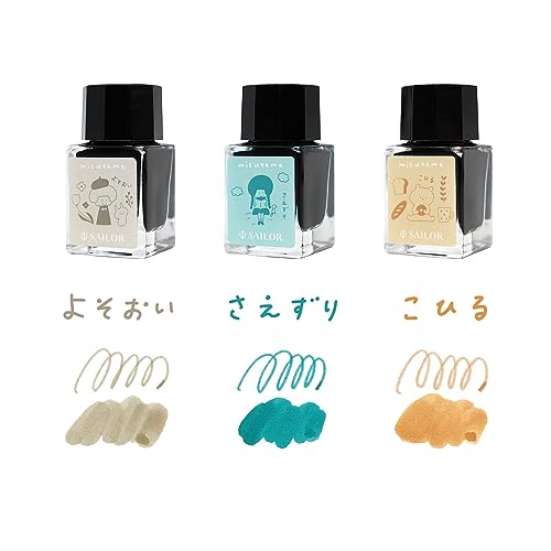 セーラー万年筆 Sailor Fountain Pen 10x3 mizutama Bottle Ink for Fountain Pen 10ml, Set of 3 Colors 13-3600-001