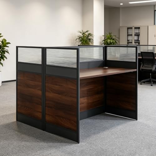 Office Cubicle Desk with Privacy Panel,4-Person Modular Workstation for Home/Offices,Computer Desks with Cable Grommet,Partitions Desk for Commercial Workspace (Walnut&Dark Grey, 2 Person-47.2IN)