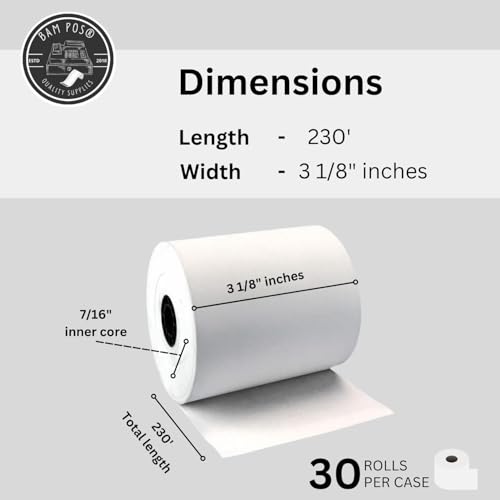BAM POS 3 1/8” x 230’ Thermal Receipt Paper Rolls - BPA Free - Credit Card Paper - Point of Sale Cash Registers - 30 Rolls Per Case