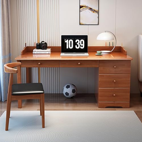 FAANAS Wooden Writing Desk with Storage Drawers, Modern Student Study Table Space Saving Computer Workstation for Home Office(120CM, Walnut)