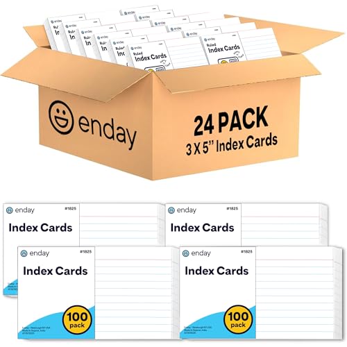 Index Cards 3x5 Bulk, (2400 Cards), Notecards, Flashcards, Notecards 3x5 lined, Blank on Back, Flashcards for School Home and Office, Ruled Index Card, 100 Per Pack, (24 Pack)