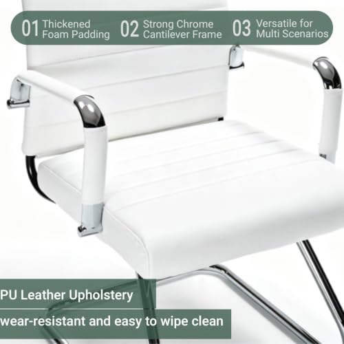 Whiterye Office Guest Chair No Wheels, Faux Leather Reception Chairs, White