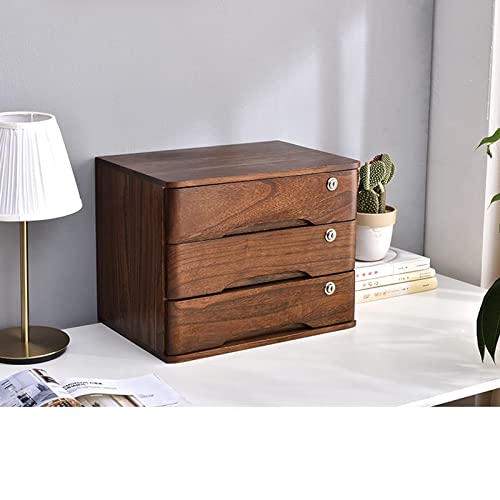 EliteBloom Flat File Cabinet - Solid Wood Storage Box, Wooden Desktop Storage Box with Lockable Drawers, Office Supplies A4/Receipt File Organizer, Locking Filing Cabinet 2/3/4 Drawers (3 Layer)