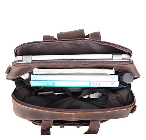 Crazy Horse Leather 17 Inch Laptop Bag Expandable Briefcase Classic Business Messenger Shoulder
