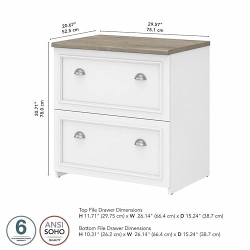 Pemberly Row 2 Drawer Lateral File Cabinet, Engineered Wood, Pure White and Shiplap Gray Finish, 30W x 20D x 30H, Smooth Full-Extension Ball Bearing Slides, Home Office Filing Organizer