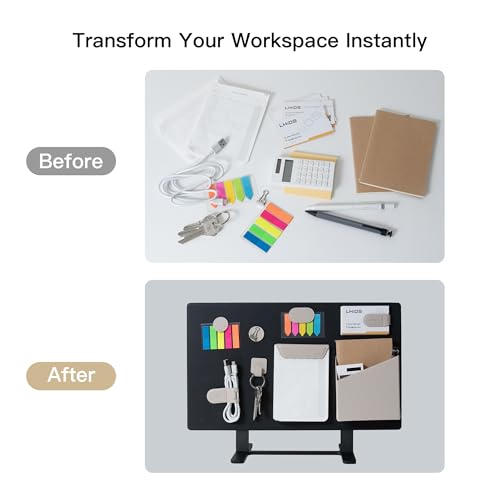 LHiDS Magnetic Desk Organizer Divider, 16.5" Metal Desktop Stand with Board, Paper Holder & Key Hooks, Foldable Storage Box, Desk Accessories for Home Office