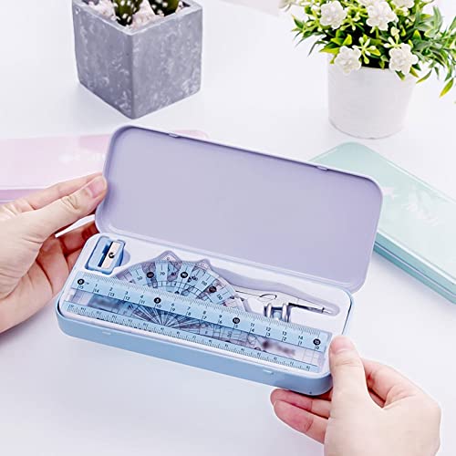 FENOKD Circular Gauge Set Geometry Kit 8 Piece Math Tool Kit with Compasses Protractor Pencil Eraser Sharpener Triangle 6In Ruler Storage Box Circle Gauge Set (Pink)，Pink