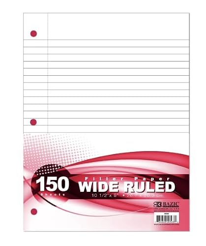 24 Pack, Filler Paper Loose Leaf 150 Sheet, Wide Ruled 3 Hole Punched
