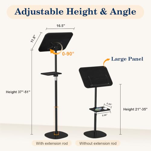 Snughome Portable Lectern Podium Stand with Storage Tray, Black