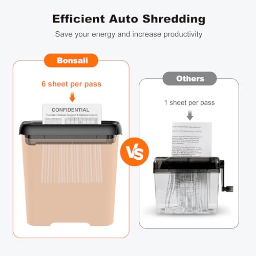 Bonsaii 6-Sheet Small Strip Cut Paper Shredder for Home,Without Basket