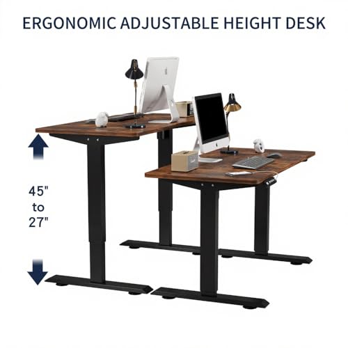 Clyrava 55 Inch Seamless Standing Computer Desk, Electric Height Adjustable Table for Home Office Multi Monitor Use, Quick Assembly (Brown)