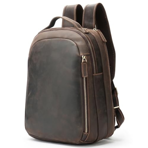 ONMYJFD Full Grain Leather Backpack for Men Laptop Bag Business Work Hiking Daypack
