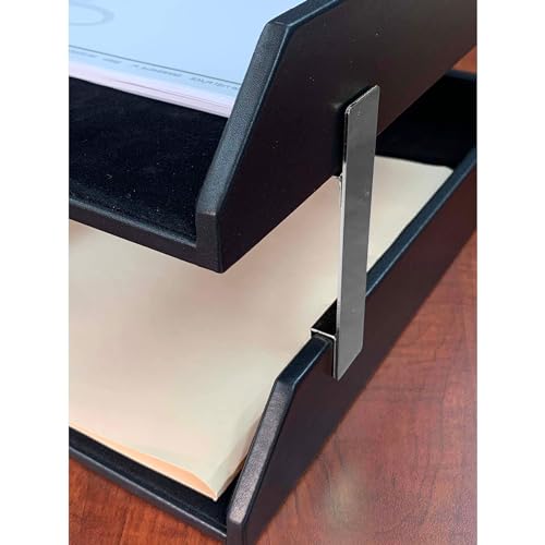 DACASSO Classic Black Leather Double Legal Letter Tray Stacking Set w/Silver Posts - Luxury Executive Decor and Office Essential - Desk Surface Protector