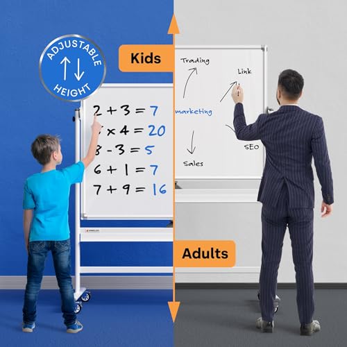 Kamelleo Rolling Whiteboard on Wheels 46" x 32", Double Sided White Board