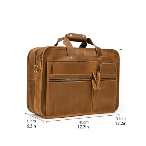 Mens Messenger Bag Vintage Leather Laptop Briefcase Large Laptop Bag Satchel Bag Computer Shoulder Bag(Brown)
