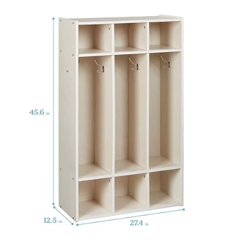 ECR4Kids Streamline 3-Section Coat Locker with Cubby Storage, Classroom Furniture, White Wash