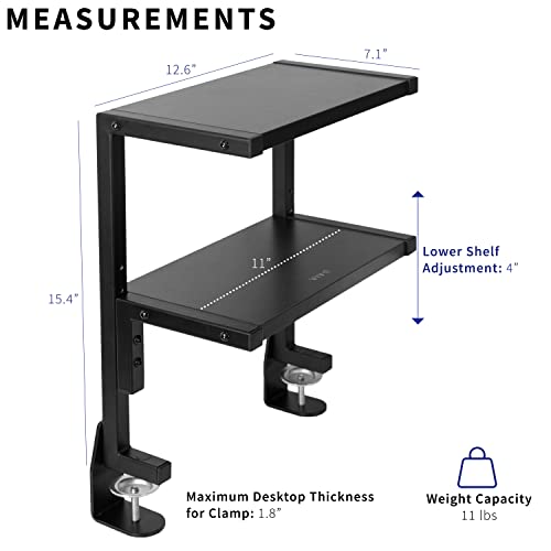 VIVO Black Clamp-on 13 inch 2-Tier Desk Shelf, STAND-SHELF2C