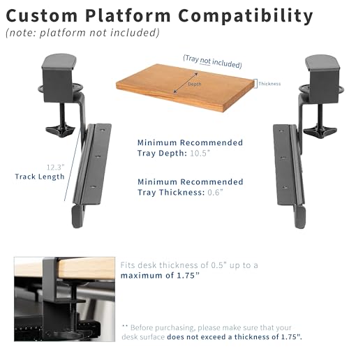 VIVO Black Clamp & 12" Rail Set for DIY Wooden Keyboard Trays, MOUNT-RAIL02