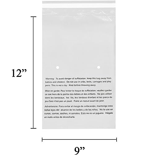 EcoSwift - 9” X 12” (2500 Count) Self Seal Clear Poly Bags with Suffocation Warning for Packaging, Shipping - Permanent Adhesive