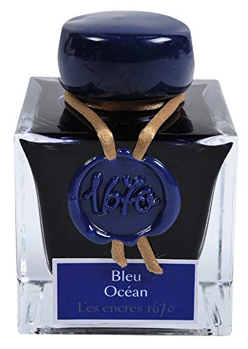 J. Herbin 1670 Anniversary Inks - Gold Sheen 50 ml Bottled - Blue Ocean (Deep Blue Ink)