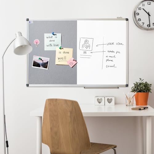 NEWPUTE White Board and Cork Board Combo - 24 x 18 Inches Large Dry Erase Whiteboard and Bulletin Board, Magnetic Wall Pin Display Board for Home, Classroom & Office, 18"x24" Grey