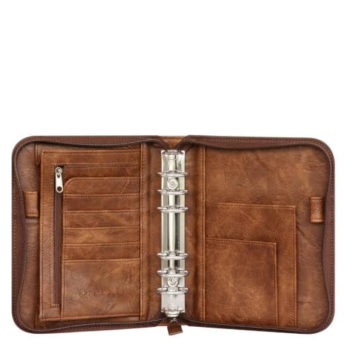 FranklinCovey - FC Basics Ring-Bound Binder for FranklinCovey Planners | Distressed Simulated Leather - Zipper Binder (Classic, Brown)