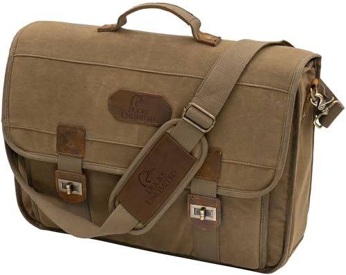 ALPS OutdoorZ Ducks Unlimited Endeavor Briefcase – Rugged Waxed-Canvas 16oz Work-to-Adventure Laptop Bag with Leather Accents, Padded Interior & DU Conservation Licensed Gear