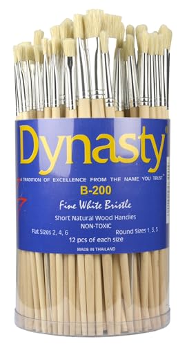 Dynasty B200 Brush Cylinder Set - Round Sizes 1, 3 and 5, Flat Sizes 2, 4, and 6 - Set of 72 - White