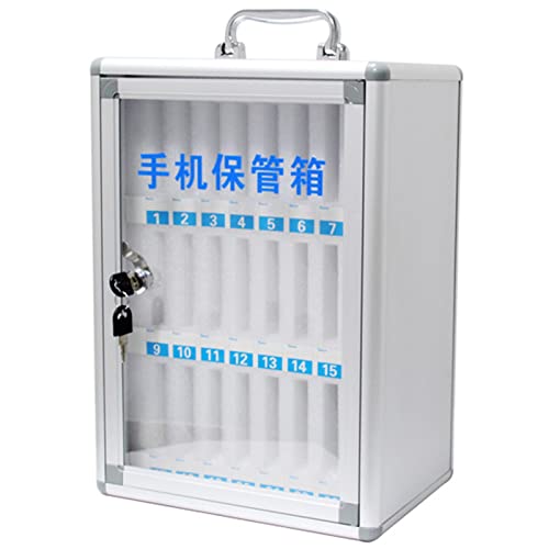 FENOKD Wall-Mounted Aluminum Alloy Cell Phones Storage Cabinet Pocket Chart Storage Locker Box, with Handle and Security Lock, for Classroom Office (Silver 24)，Silver-24