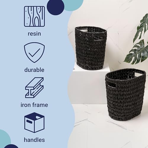 happimess Maple 4.5 Gal Oval Wicker Wastebasket, Black, Set of 2