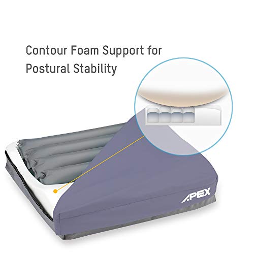 Apex Medical Sedens 500- Alternating Pressure Seat Cushion with Portable Pump – Lower Back & Butt Pain Relief- Fits Wheelchair, Office Chair, Driver Seat - Battery Embedded (17" x 17")