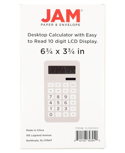JAM PAPER Desktop Calculator - 10 Digit LCD Display - 3 3/4 x 6 3/4 Inches - White - Bulk 10/Pack