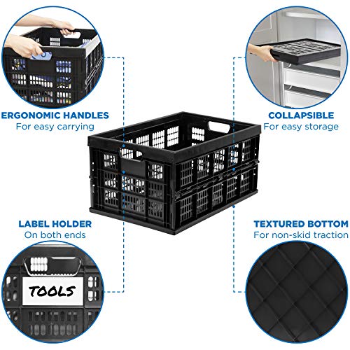 Work-It! Collapsible Milk Crates | 49 Liter Stackable Storage Bins | Set of 3 Folding Plastic Crates