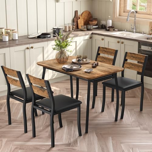 Garvee Dining Table Set for 4, Modern Metal & Wood with Cushion Seats,Retro